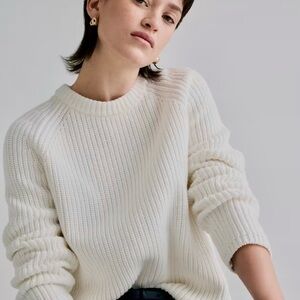 NWT Quince 100% Cotton Fisherman Crew Neck Sweater Cream size M